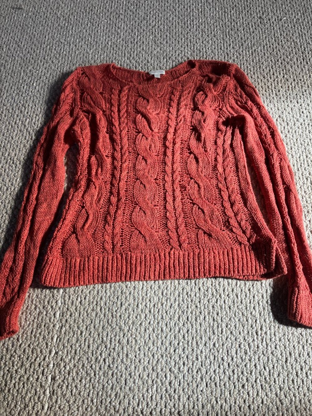 Garnet Hill Linen And Organic Cotton Cabled Pullover Sweater Poppy Rose Size XS